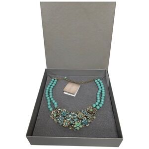 Heidi Daus Glorious Garden Floral Statement Necklace Crystal turquoise blue NEW